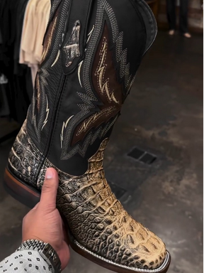 Retro Square Toe Embroidered Mid-tube Slit Casual Versatile Men's Boots