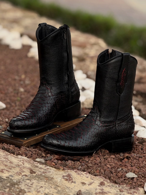Chunky Heel Knight Men's Boots Crocodile Snake Pattern Western Cowboy Boots