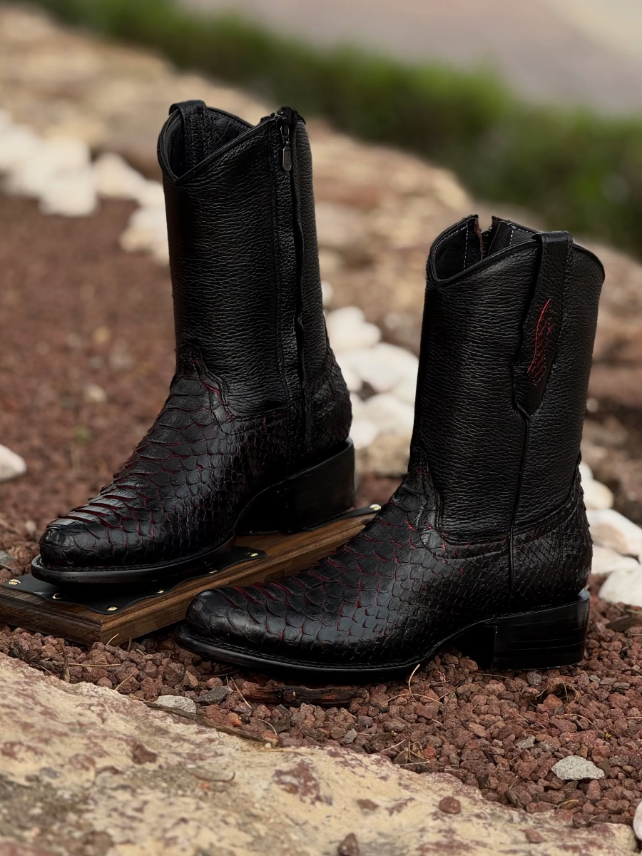 Chunky Heel Knight Men's Boots Crocodile Snake Pattern Western Cowboy Boots