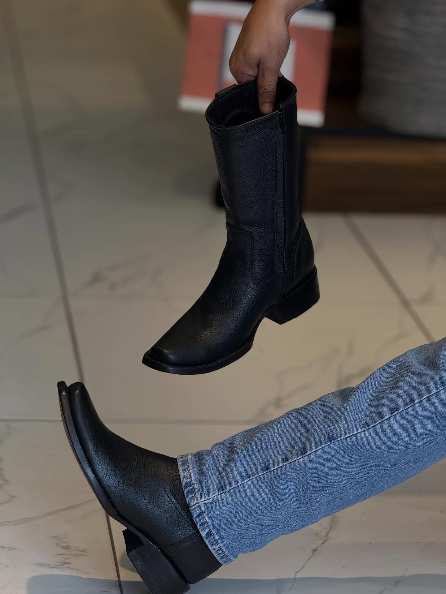 (⏰Last Day Promotion $16 OFF)Black Leather Cowboy Boots