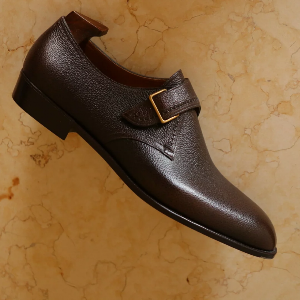 Leather Buckle Monk Shoes