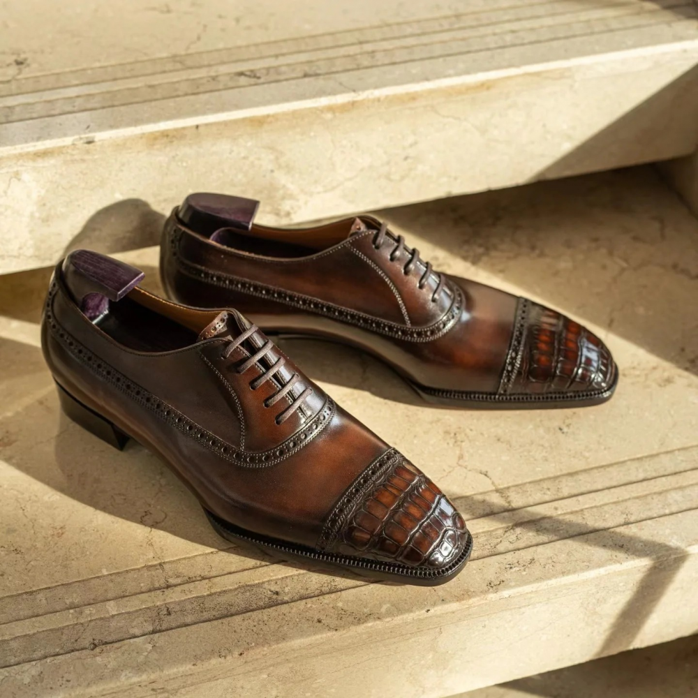 Vintage Crocodile Pattern Handmade Leather Shoes