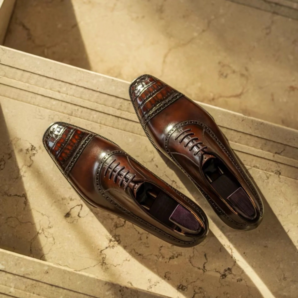 Vintage Crocodile Pattern Handmade Leather Shoes