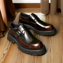 Cowhide Leather Buckle Platform Shoes