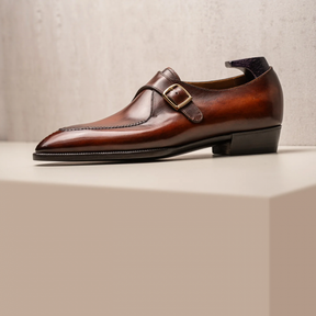 Pointed Leather Buckle Monk Shoes