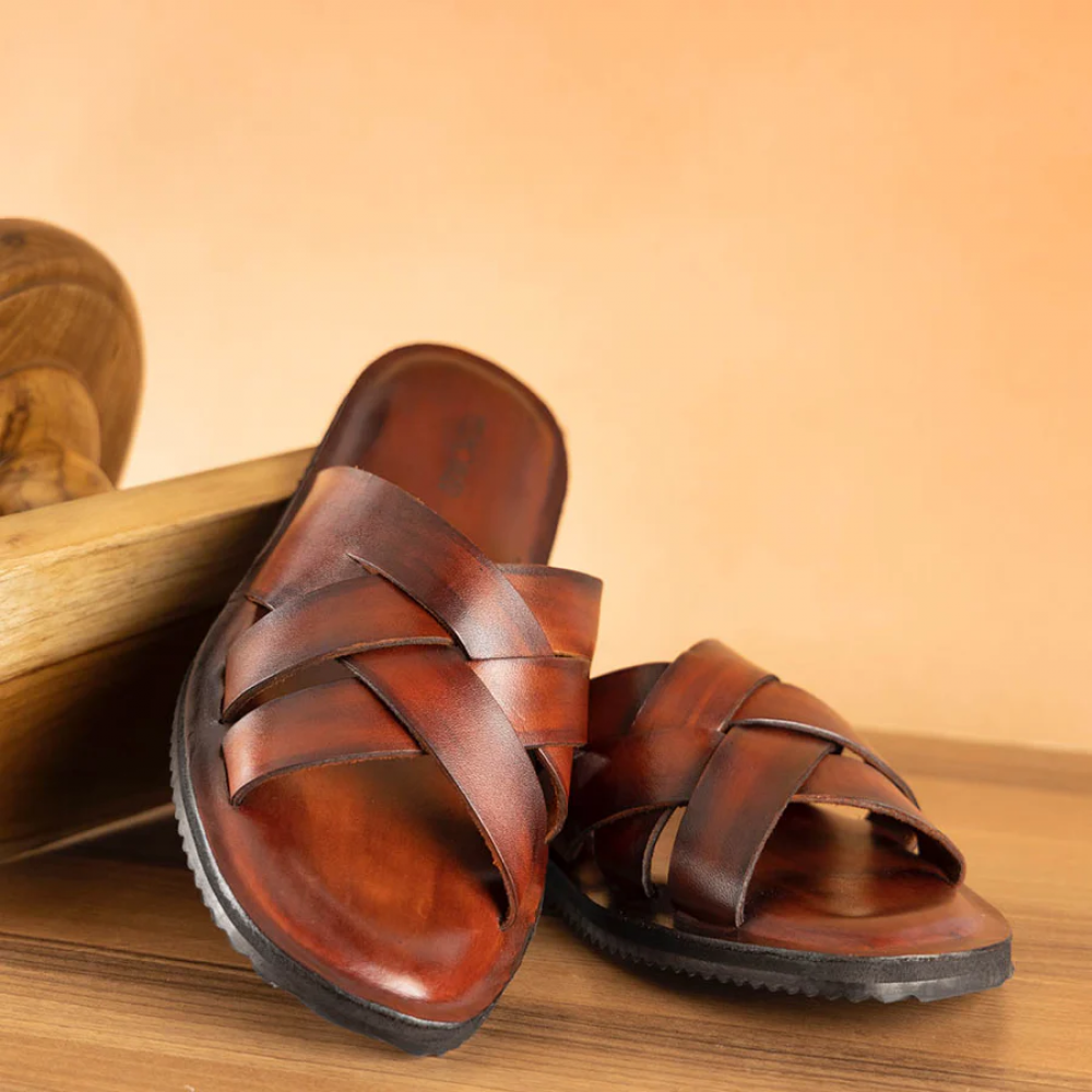 Tan Handpainted Leather Sandal