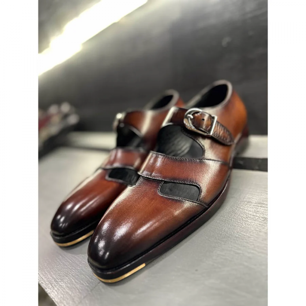 Tan Mirror Glossed Patina Sandals