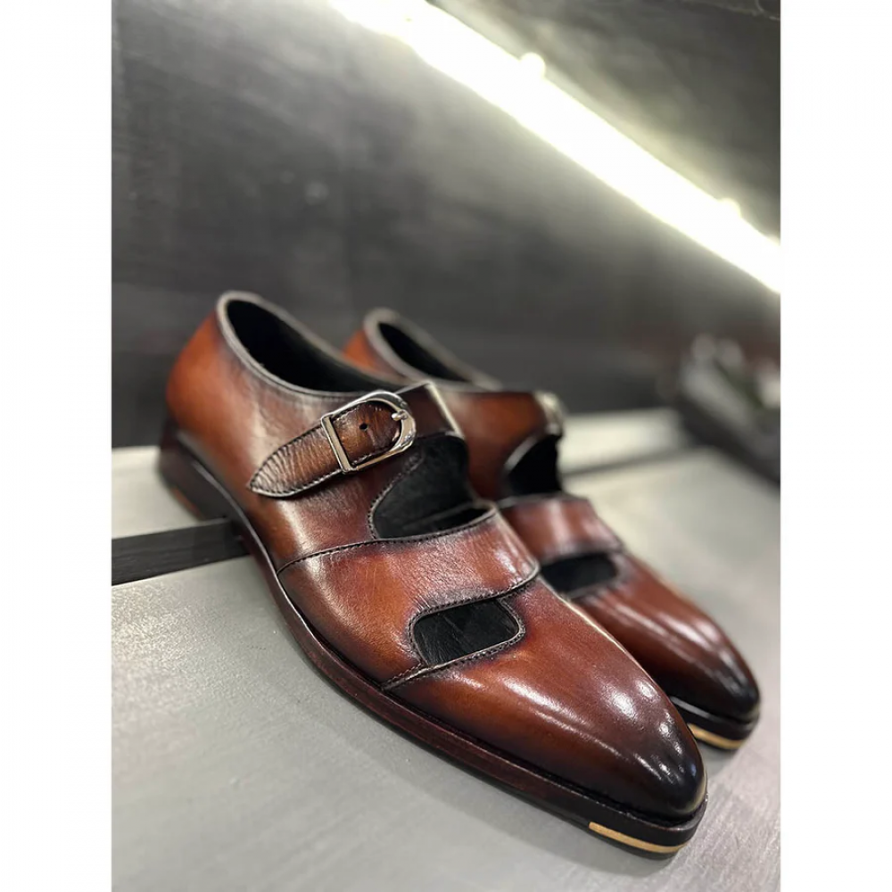 Tan Mirror Glossed Patina Sandals