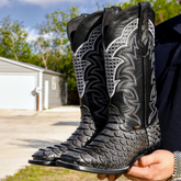Crocodile Pattern Block Heel Pointed Toe Biker Boots