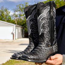 Crocodile Pattern Block Heel Pointed Toe Biker Boots