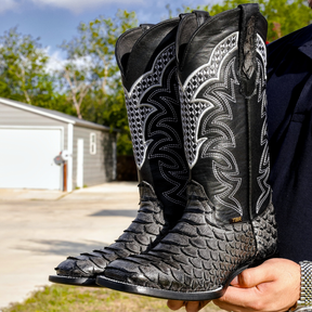 Crocodile Pattern Block Heel Pointed Toe Biker Boots