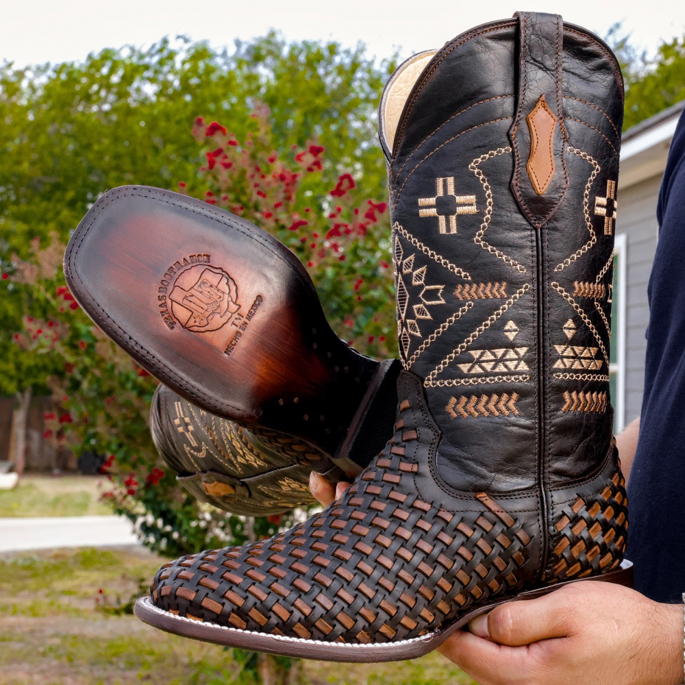 Embroidered Woven Mid-calf Western Cowboy Boots