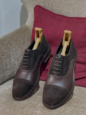 Handmade Brogue Carved Suede Shoes