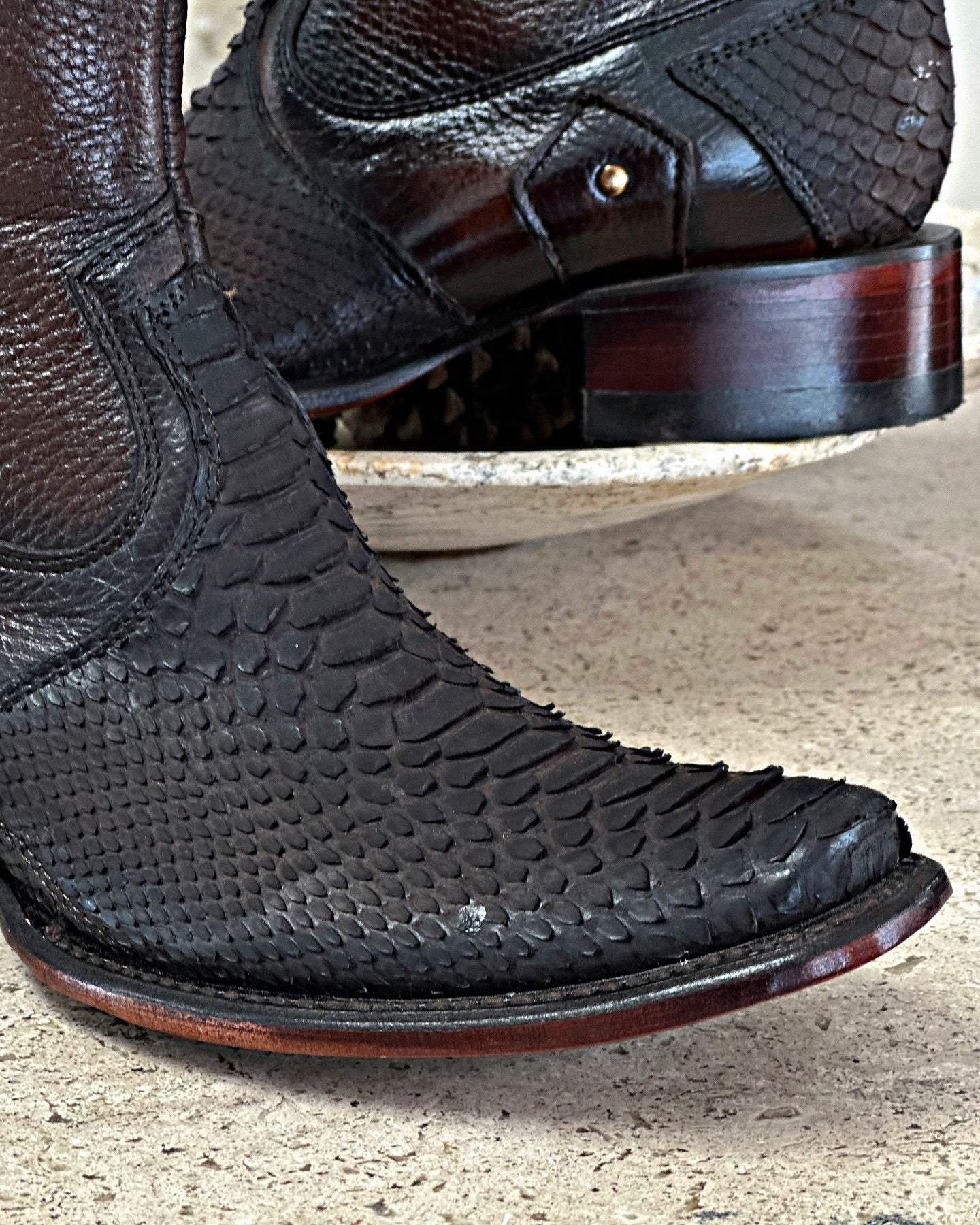 Artisanal Brown Python-Embossed Leather Men's Boots