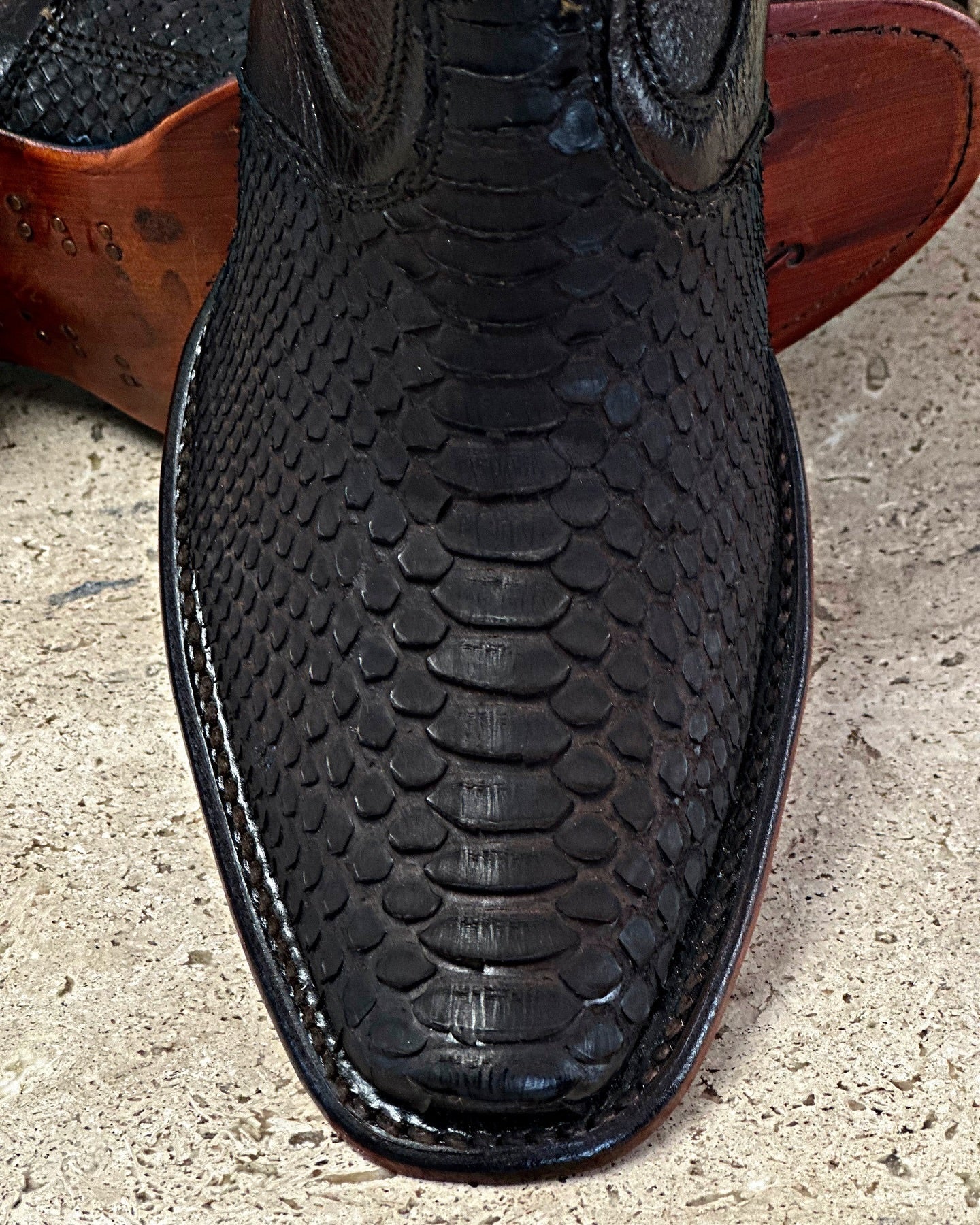 Artisanal Brown Python-Embossed Leather Men's Boots