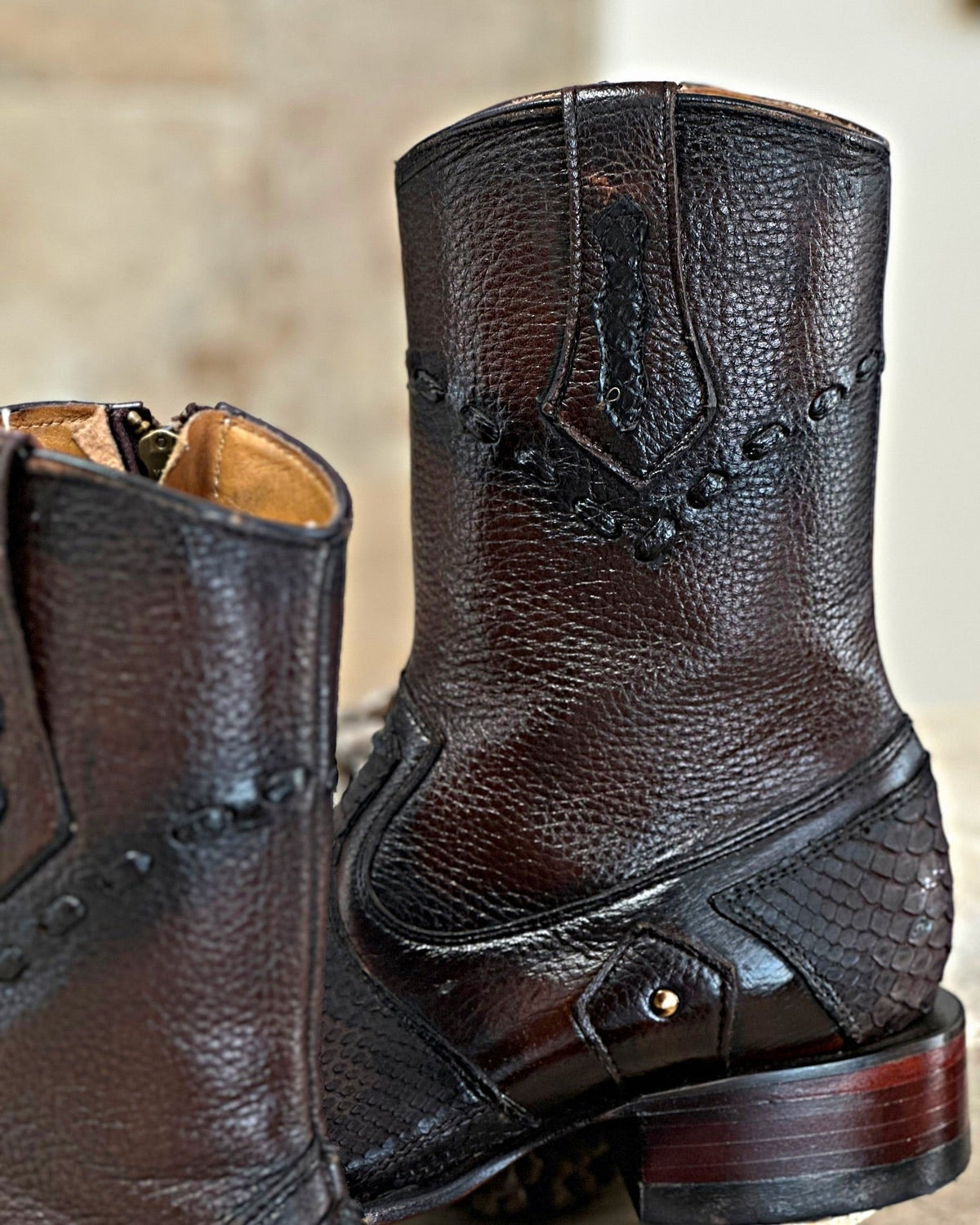 Artisanal Brown Python-Embossed Leather Men's Boots