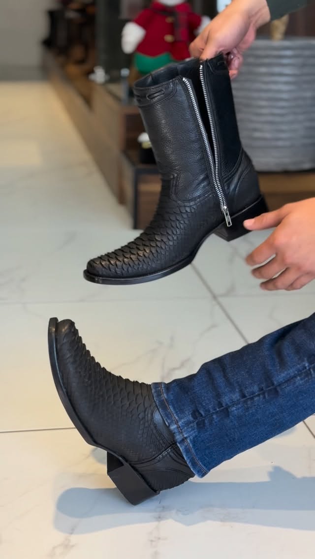 Snake-print Mid-calf Western Cowboy Boots