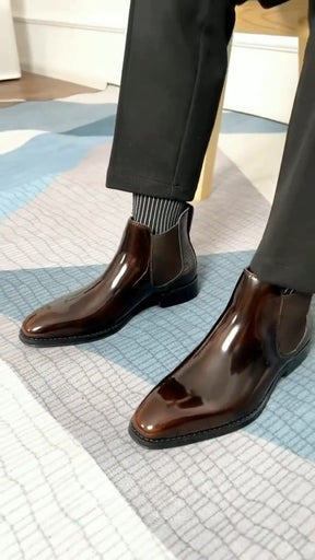 Glossy Leather Chelsea Boots