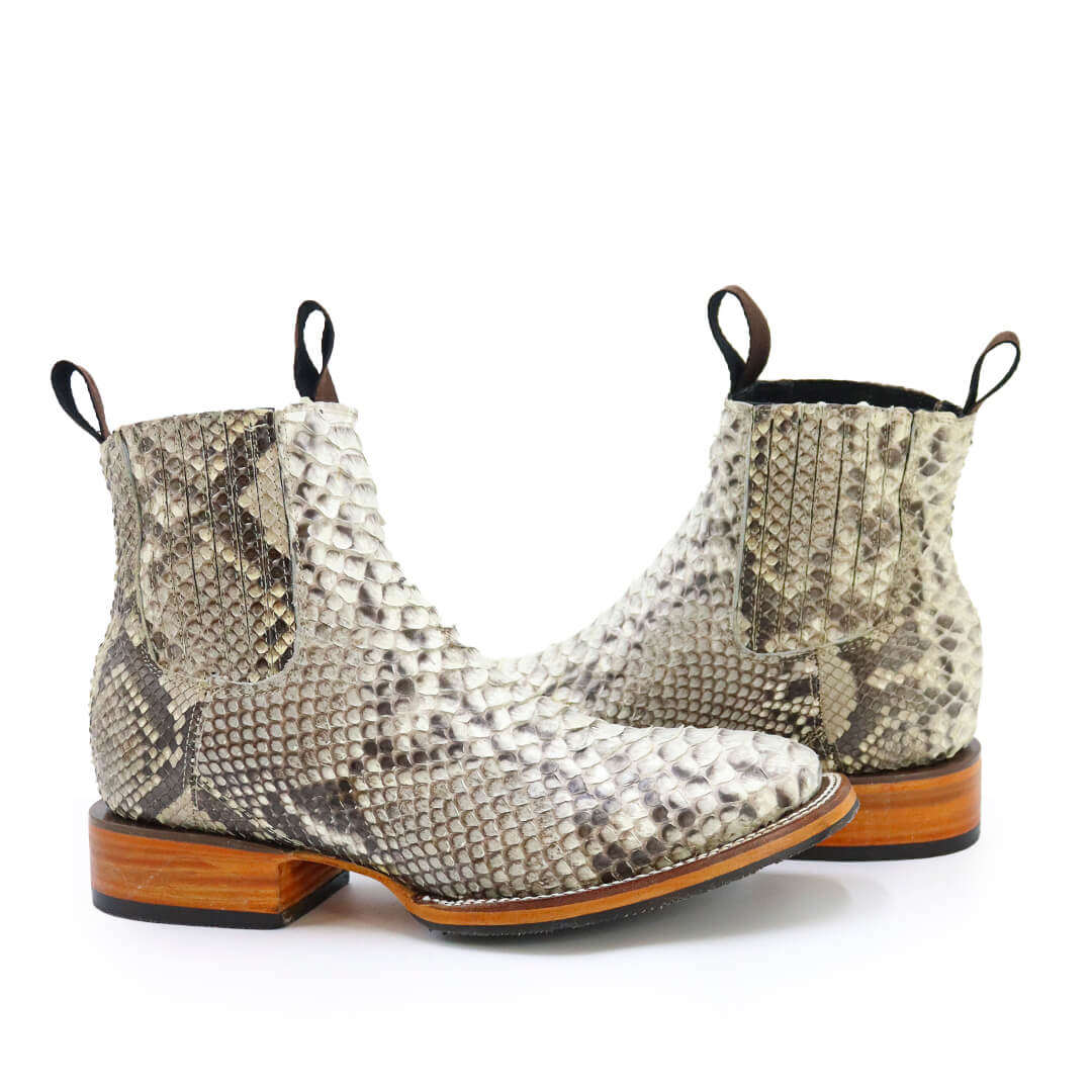 Men's Exotic Python Print Western Ankle Boots