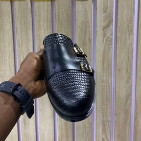 Handmade Men's Black Monk Half Slippers