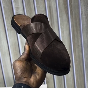Handmade Men's Suede Brown Half Slippers