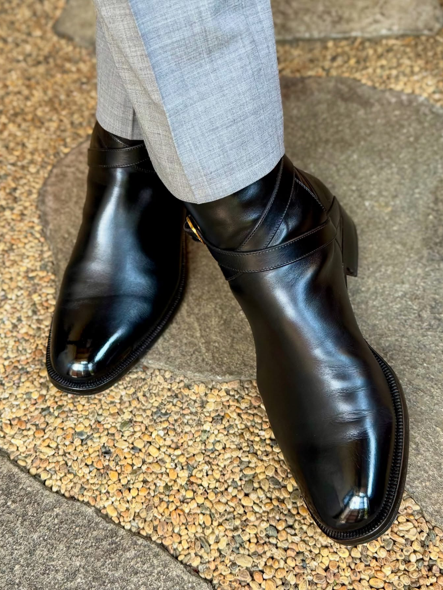 Men's High Top Genuine Leather Buckle Boots