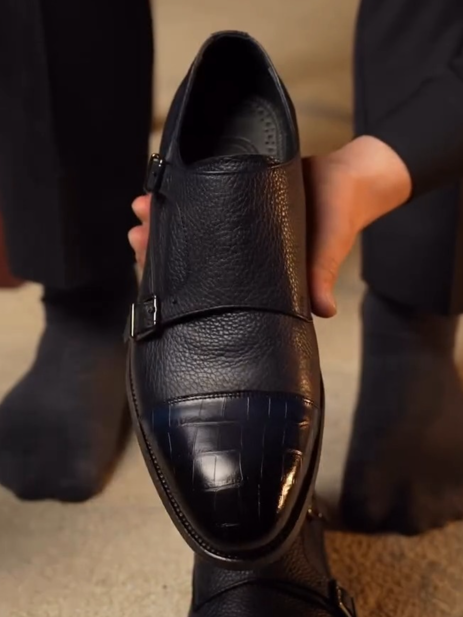 Genuine Leather Buckle Monk Shoes
