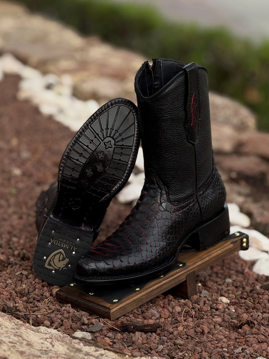 Chunky Heel Knight Men's Boots Crocodile Snake Pattern Western Cowboy Boots