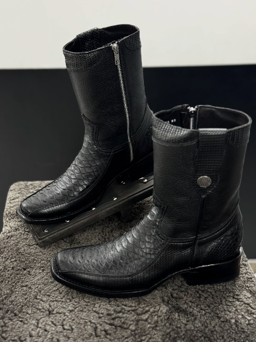 Black Square Toe Python Cowboy Boots