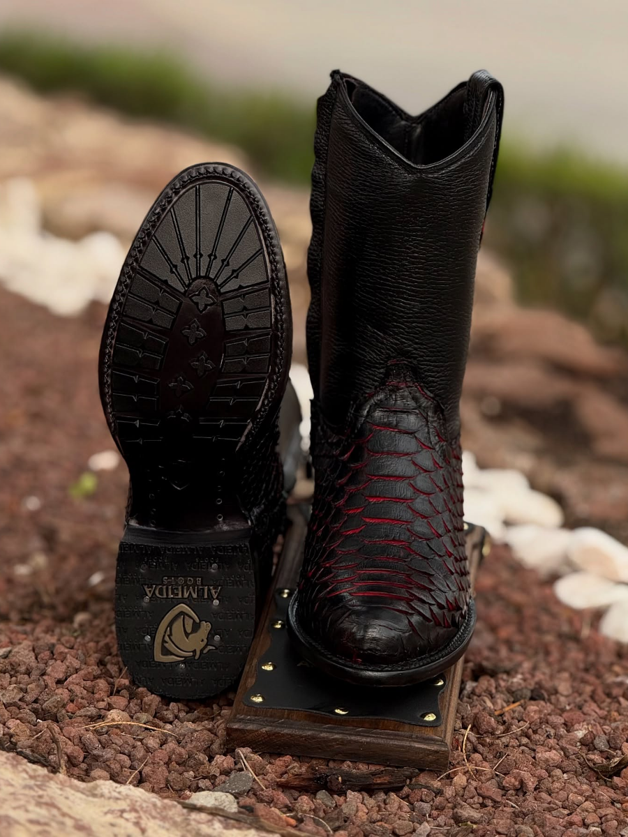 Chunky Heel Knight Men's Boots Crocodile Snake Pattern Western Cowboy Boots