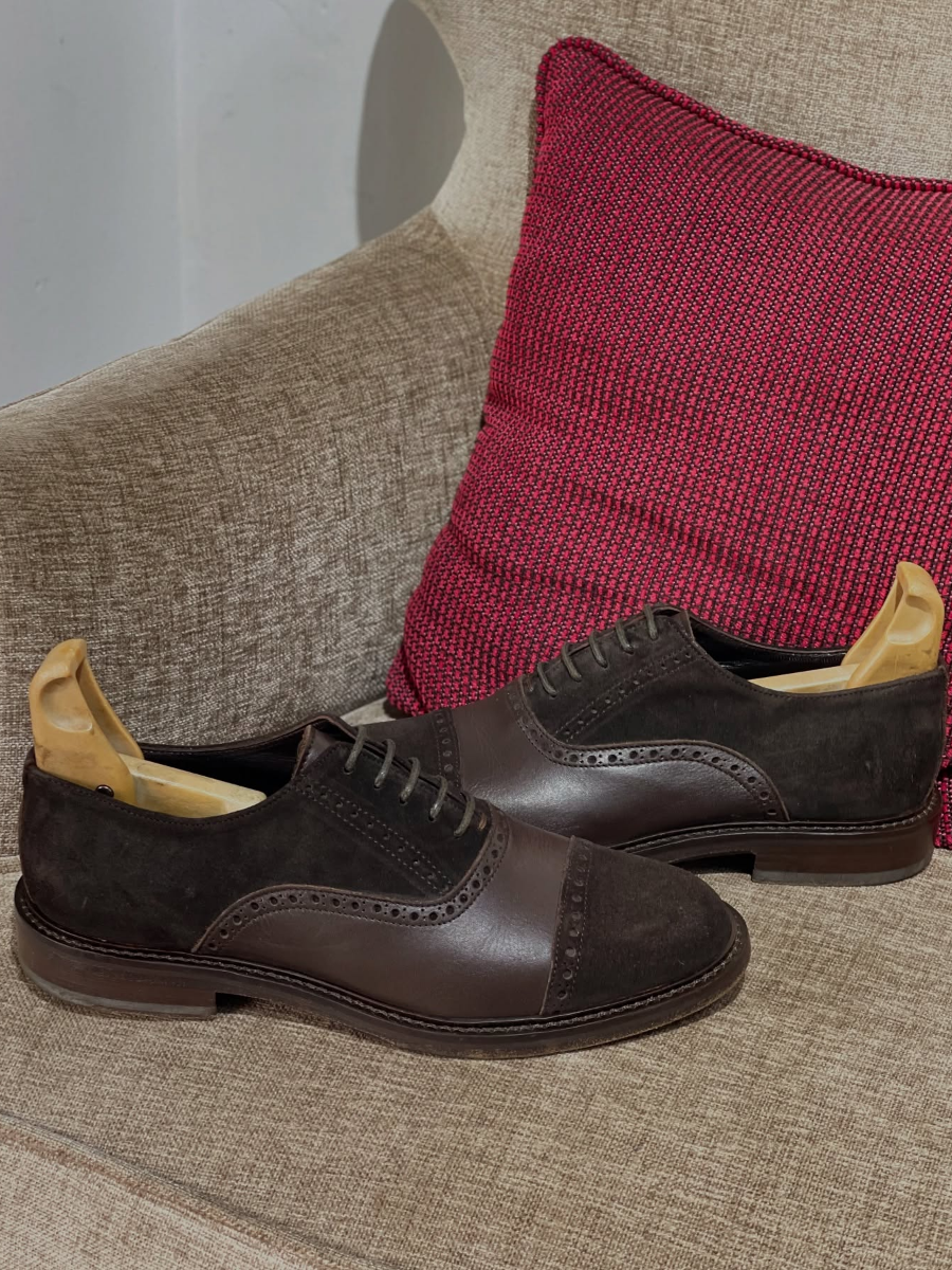 Handmade Brogue Carved Suede Shoes