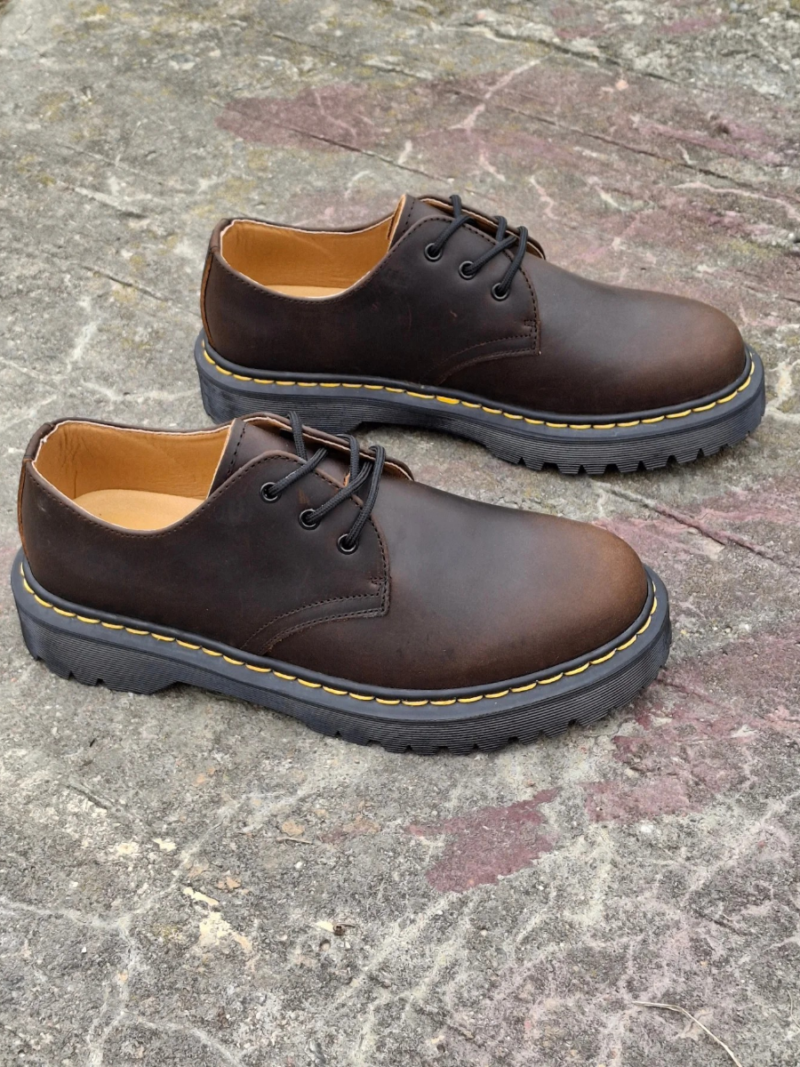 Genuine Leather Round Toe Lace-up Shoes