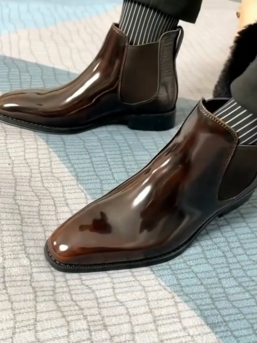 Glossy Leather Chelsea Boots
