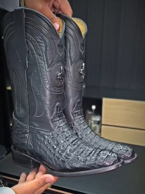 Crocodile Skin Oval Toe Boots