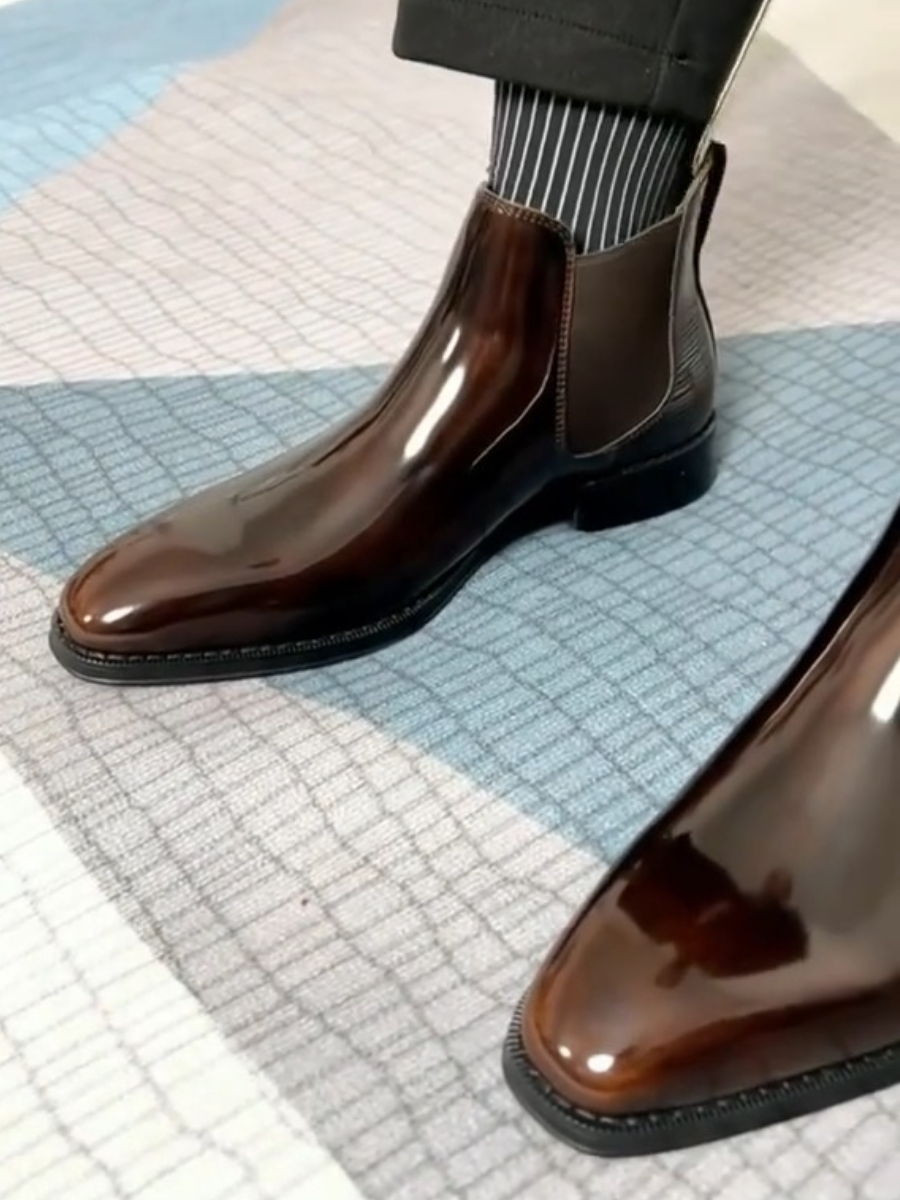 Glossy Leather Chelsea Boots