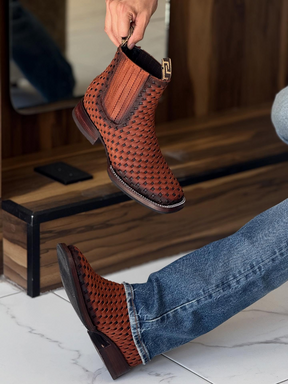Retro Woven Square-toe Boots