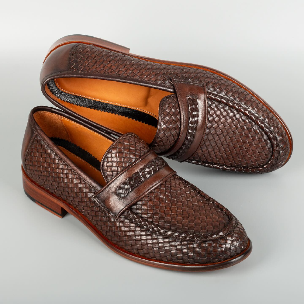 Braided Pointed Toe Casual Slip-On Leather Shoes
