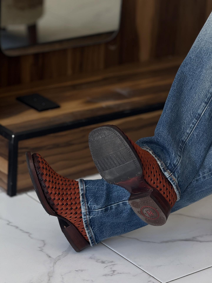 Retro Woven Square-toe Boots