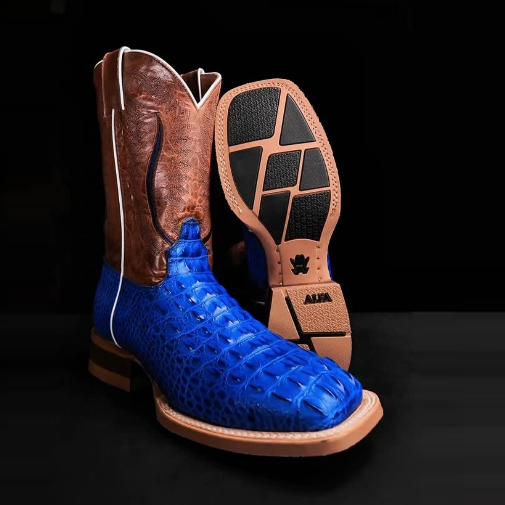 Royal Blue Caiman Horn Back Boots