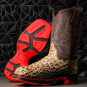 Men's Square-toe Crocodile Embroidered Boots