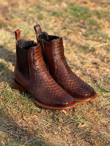 Chunky Heel Knight Crocodile Square Toe Snake Print Western Cowboy Boots