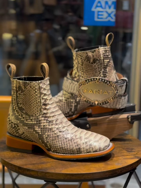 Men's Exotic Python Print Western Ankle Boots