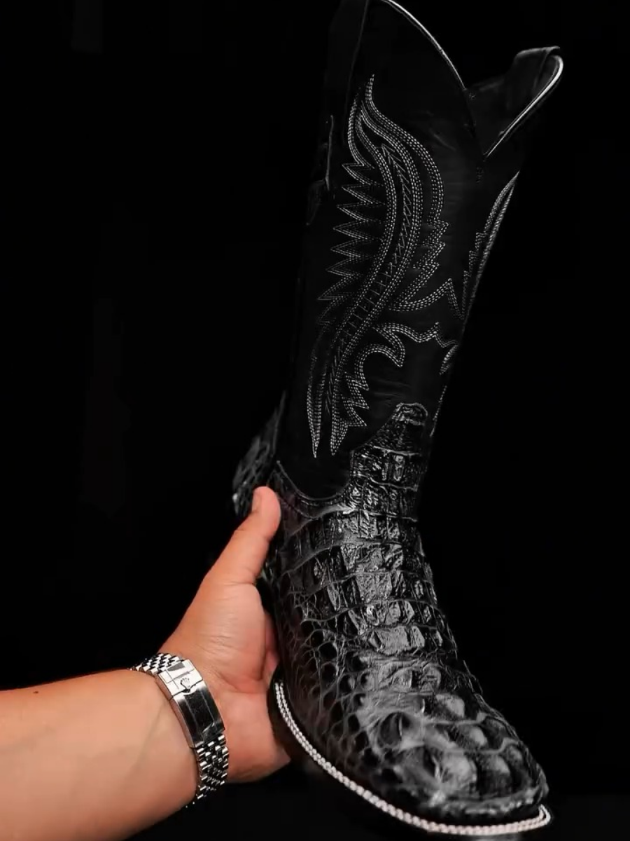 Retro Square Toe Embroidered Mid-tube Slit Casual Versatile Men's Boots