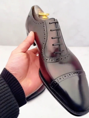 New Handmade  Leather CapToe Lace Up Oxford Semi Brogue Shoes