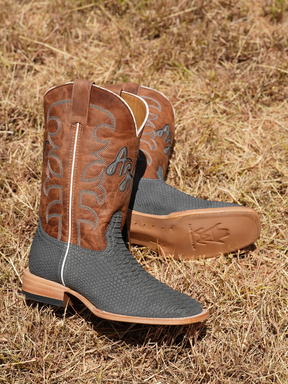 Vintage Embroidered Leather Boots Crocodile Pattern Thick Heel Boots