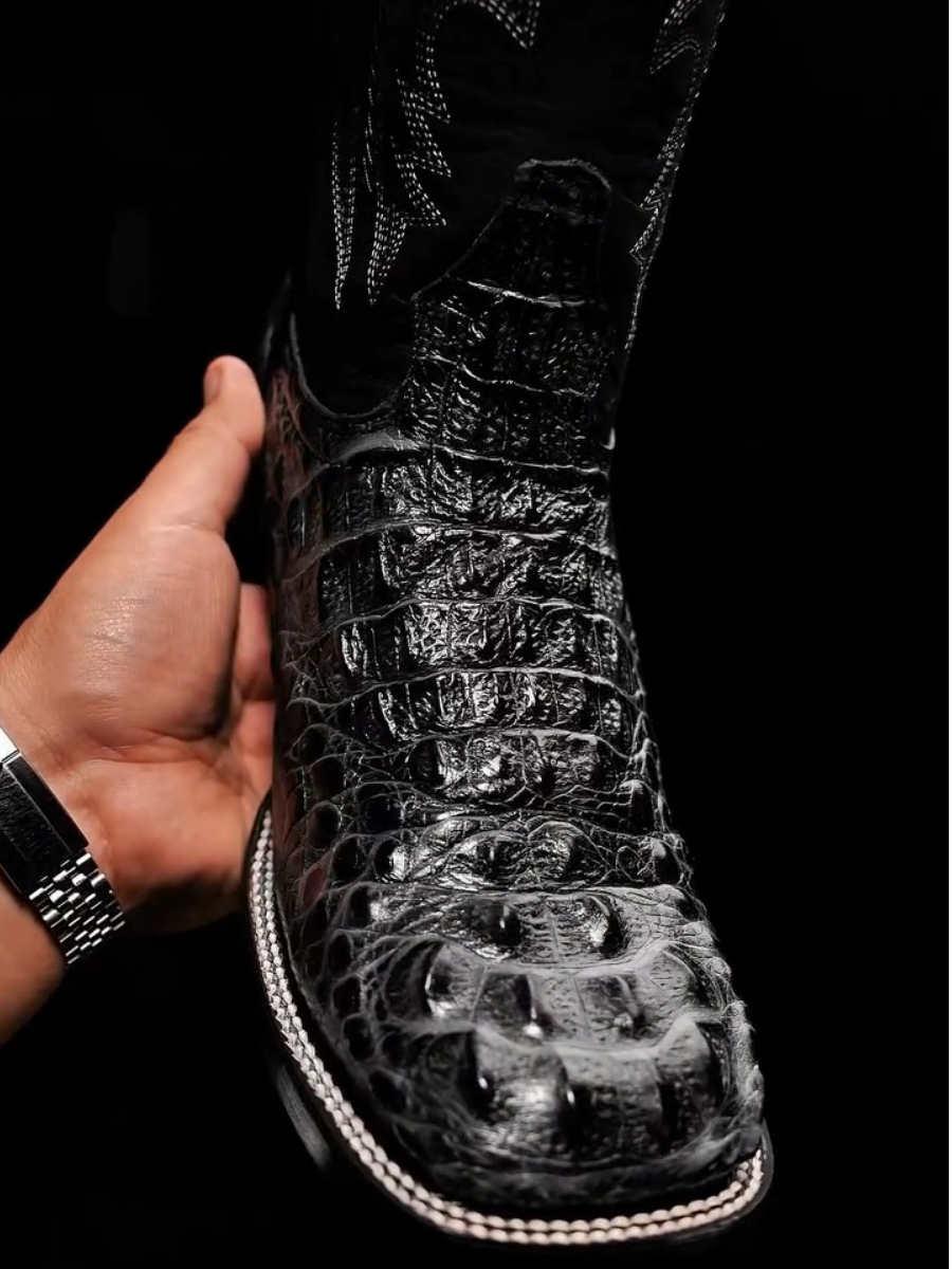 Retro Square Toe Embroidered Mid-tube Slit Casual Versatile Men's Boots