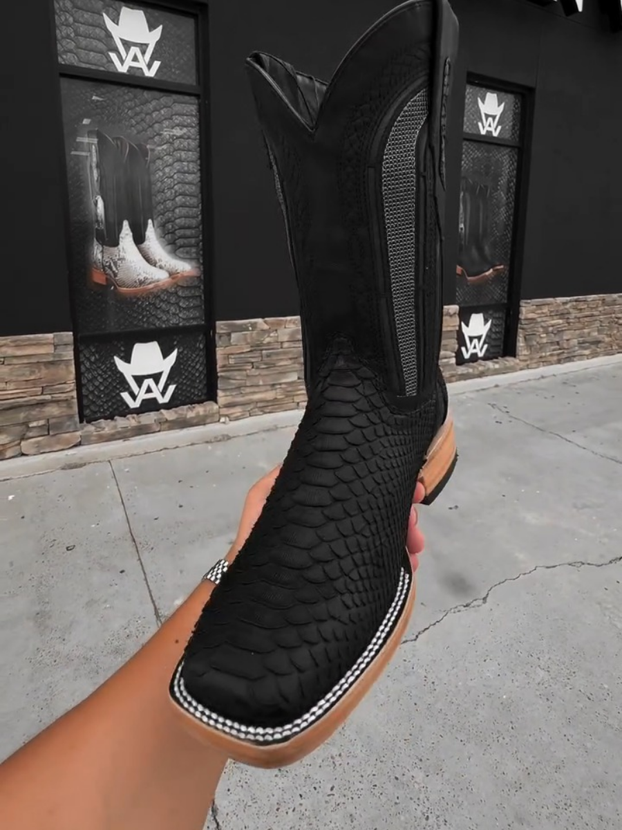 New Snake Print Mid-calf Western Cowboy Boots