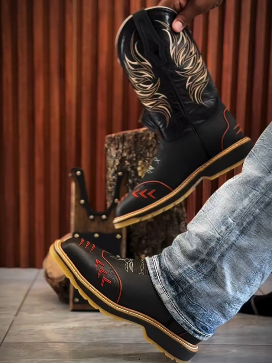 Black Embroidered High Boots