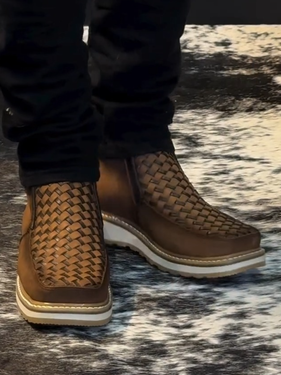 Vintage Hand-Woven Western Cowboy Boots