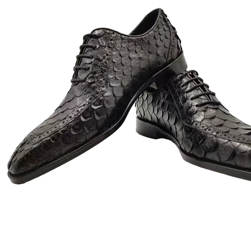 Python Skin Brogue Shoes|Cow Leather Sole